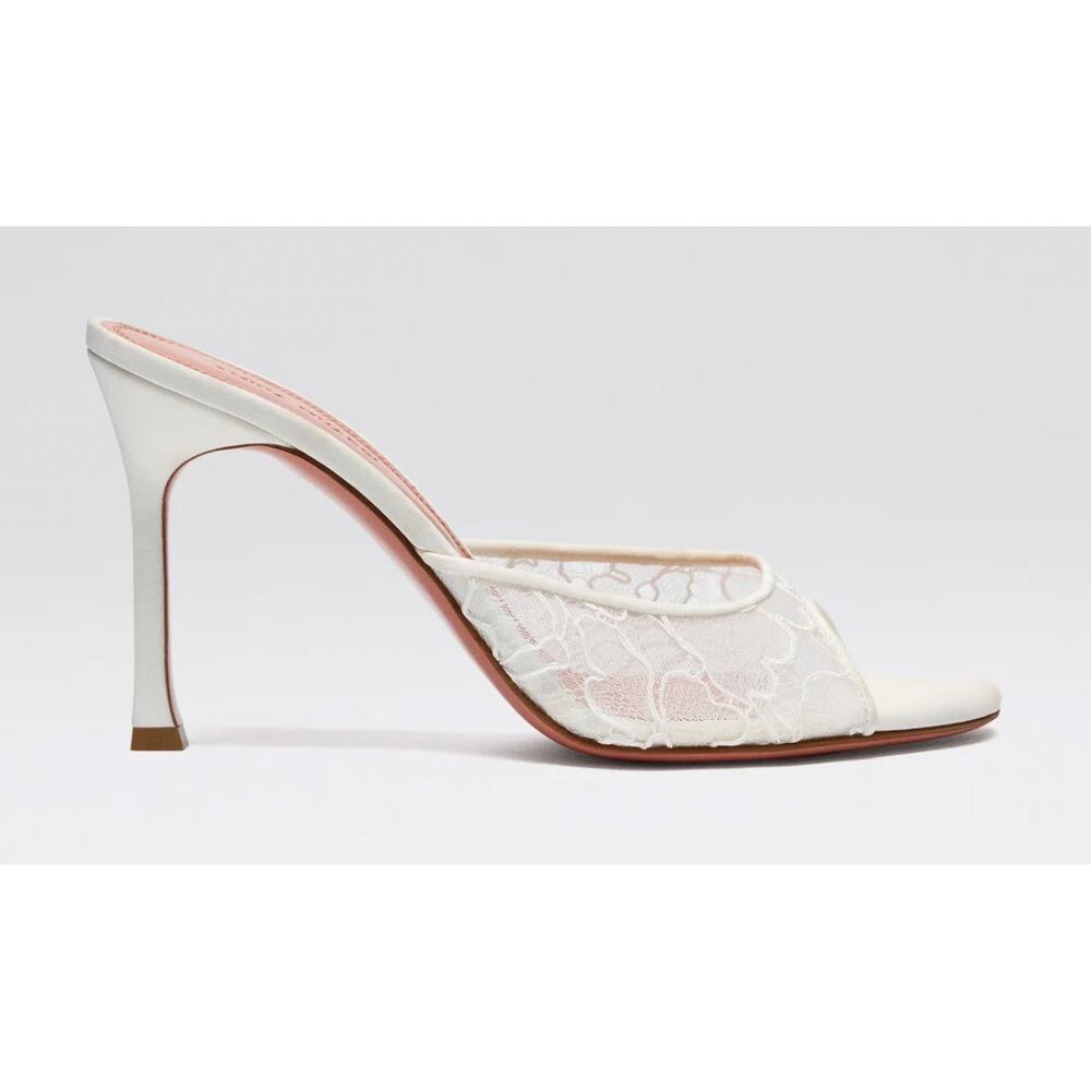 Amina Muaddi Alexa Lace Slipper 95 Heel Sandal Mule 40 Ivory